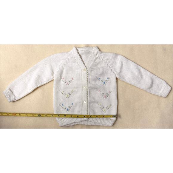Vintage 90s Knit Cardigan Sweater Girls 3-6M White Pastel Floral Embroidered - Picture 5 of 7